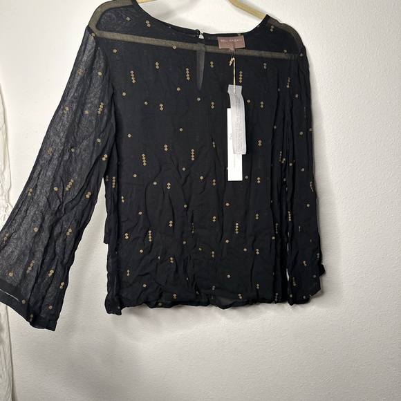 Anthropologie Tops - Anthropologie Black and Silver Ruffled Bell Sleeve Blouse